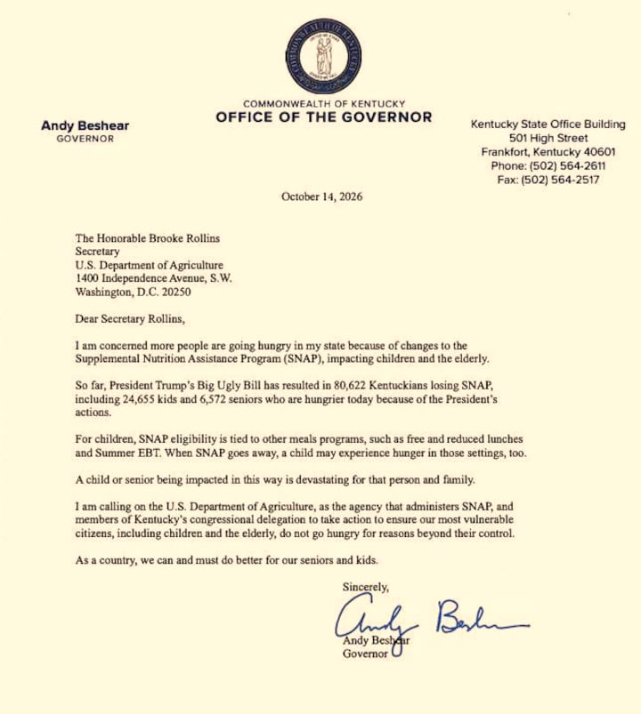 Snapped Lost Control Gov. Beshear says 80,622 Kentuckians are losing SNAP, urges USDA action